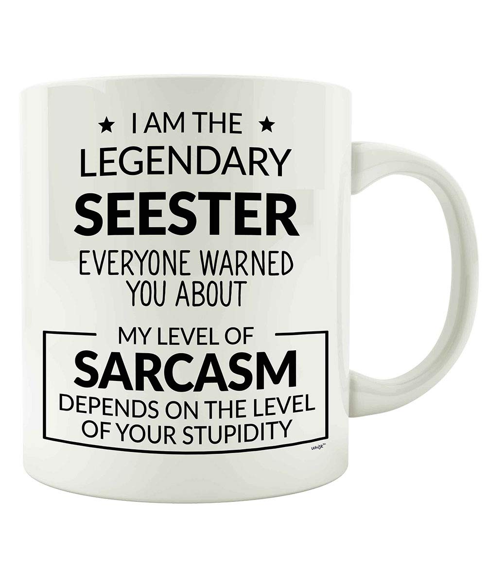 Funny Best Friend Coffee Mug - Dear Soul Sister Gift for Women, Christmas Birthday Present - 'My Level of Sarcasm Depends on Your Stupidity' Quote - Perfect for Office, Home & Gift Giving