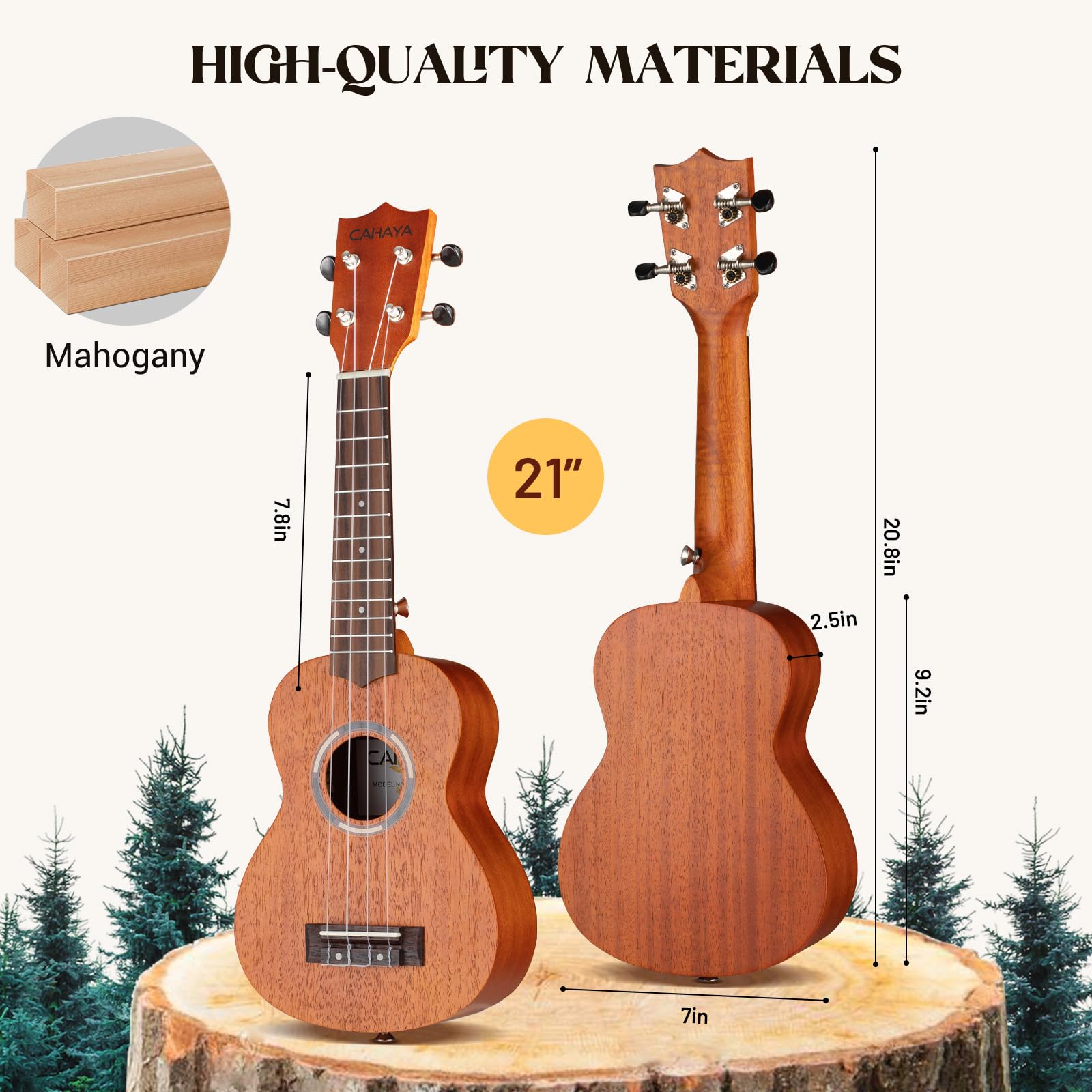 CAHAYA Soprano Ukulele for Beginners - 21 Inch Mahogany Ukulele Starter Kit with Carrying Bag, Shoulder Strap & Fretboard Stickers - Perfect for Adults & Kids Learning to Play | Great for Music Lessons, Travel & Family Bonding