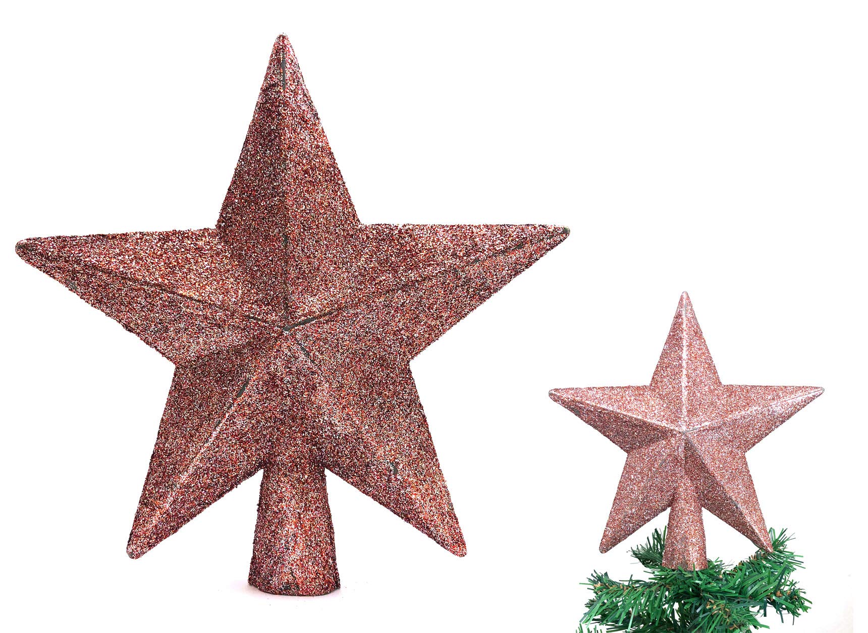 PEPPERLONELY 8 Inch Rose Gold Star Christmas Tree Topper - Shatterproof Holiday Decor for Small to Large Trees | Perfect for Home, Office & Party Christmas Decorations