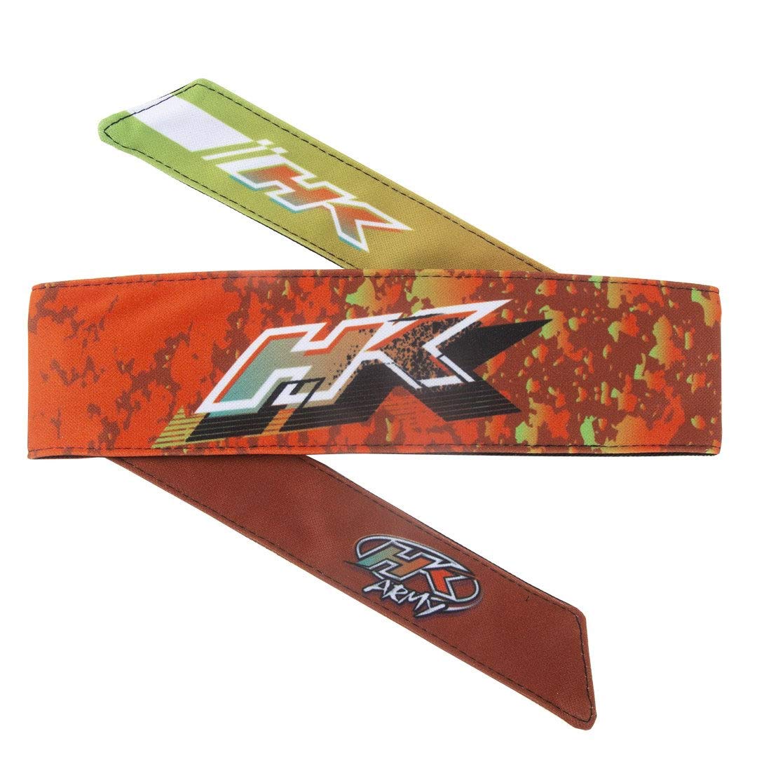 HK Army Headbands for Paintball & Airsoft - Retro Liquid Orange & Lime Design - Sweat Absorbent & Comfortable for Sports & Outdoor Activities