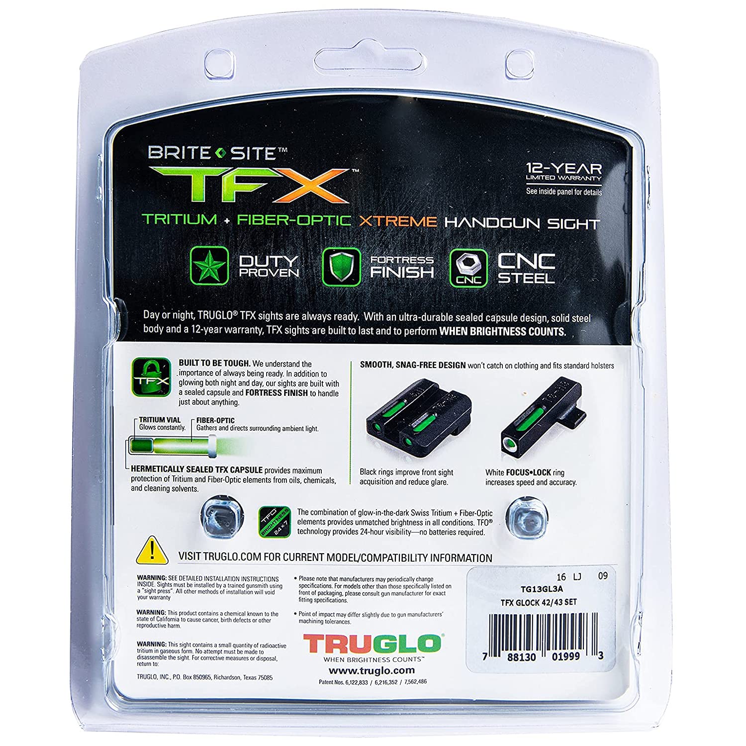 TRUGLO TFX Handgun Sight - Durable Shock-Resistant Compact Tritium & Fiber-Optic Sight for Pistols | Bright Day & Night Visibility | Perfect for Home Defense, Tactical Training & Concealed Carry