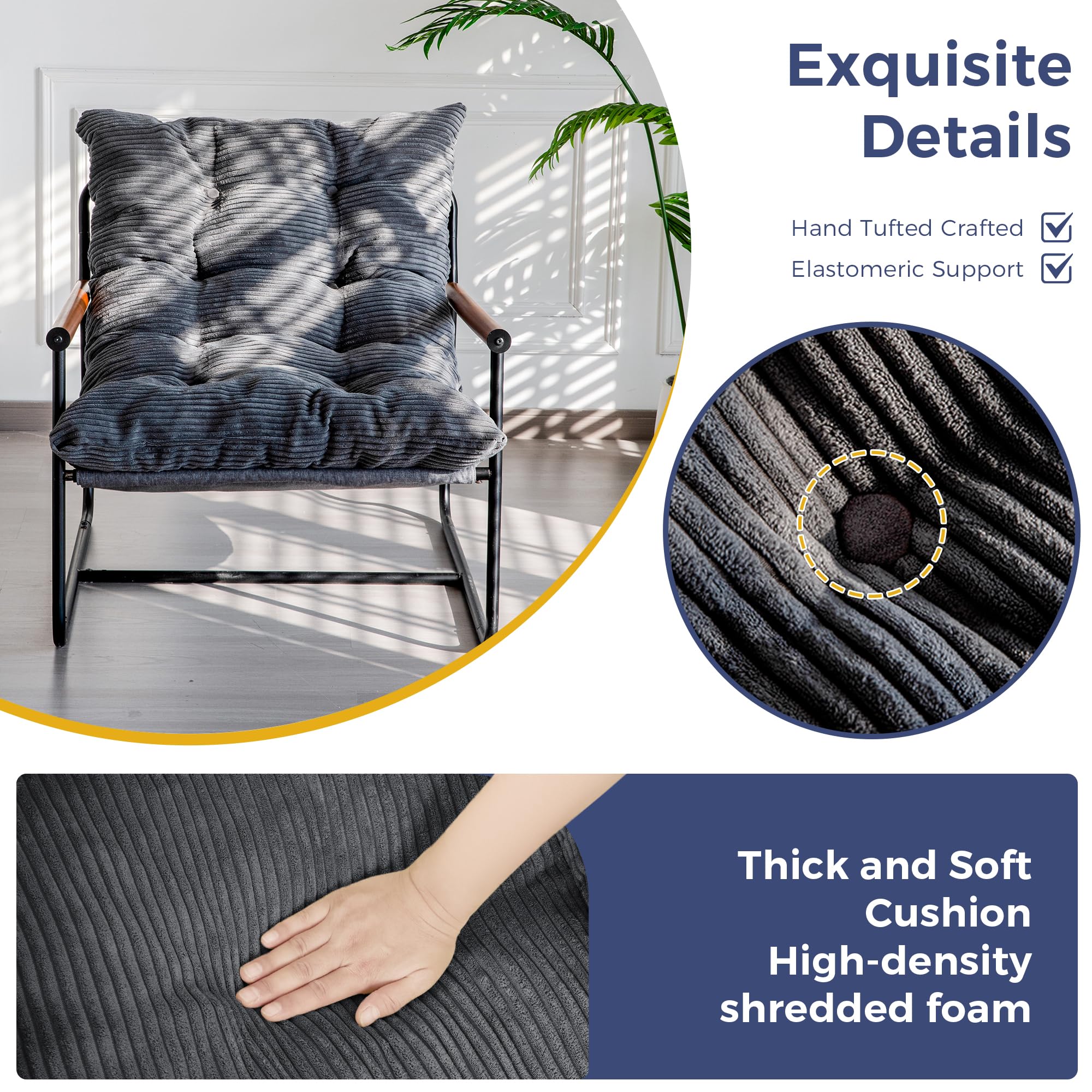 MAXYOYO Modern Accent Chair - Corduroy Upholstered Armchair with Soft Cushion in Dark Grey | Comfortable Lounge Chair for Living Room, Bedroom & Office