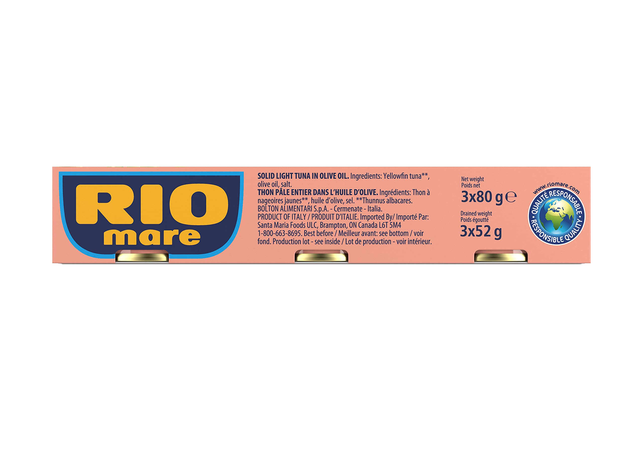 Rio Mare Solid Light Tuna in Olive Oil - High Protein Canned Tuna, Ready to Eat - 80g (Pack of 3) - Perfect for Salads, Sandwiches & Quick Healthy Meals