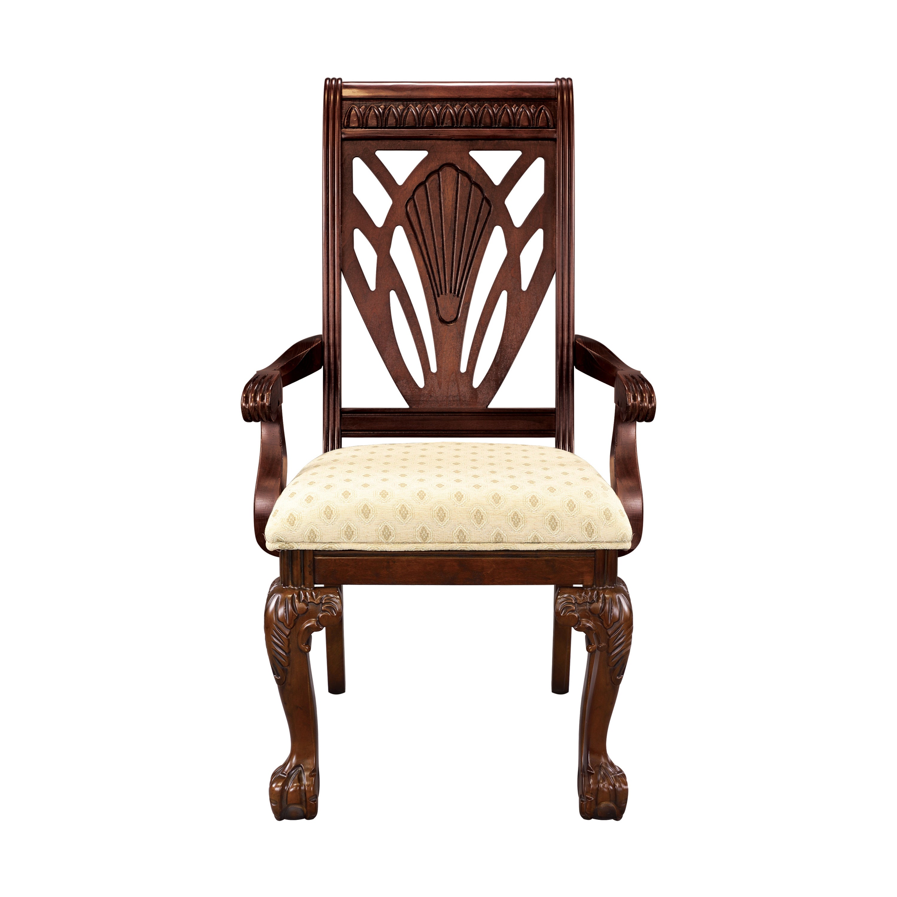 Dark Cherry Finish Formal Dining Armchairs 2-Piece Set - Fabric Upholstered Seat Traditional Design Dining Room Furniture for Elegant Dinner Parties & Home Decor