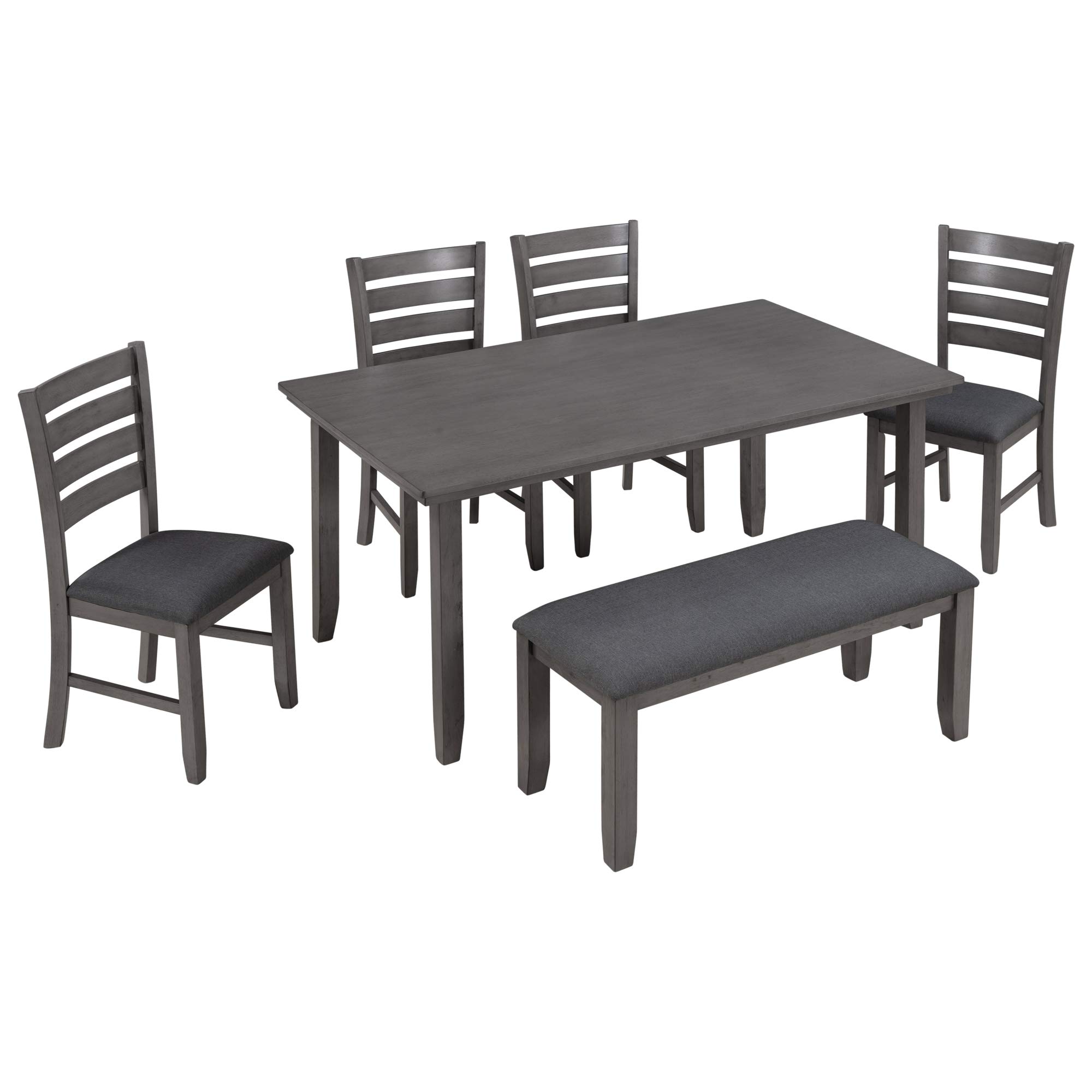 6-Piece Dining Table Set with 4 Chairs and Bench - Rectangular Rubber Wood Kitchen Table for Dining Room & Living Room - Perfect for Family Meals, Entertaining Guests, and Small Space Dining Areas