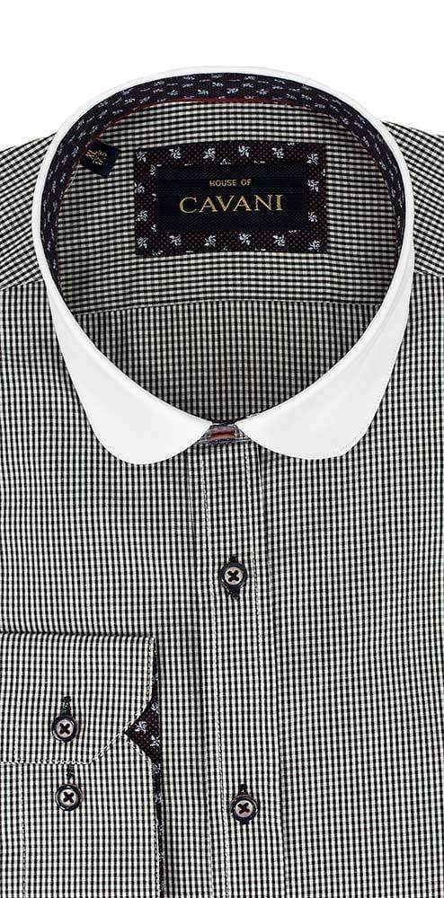 Cavani Men's Penny Round Collar Black Gingham Check Formal Shirt | Peaky Blinders Style | Office Wear & Special Occasions