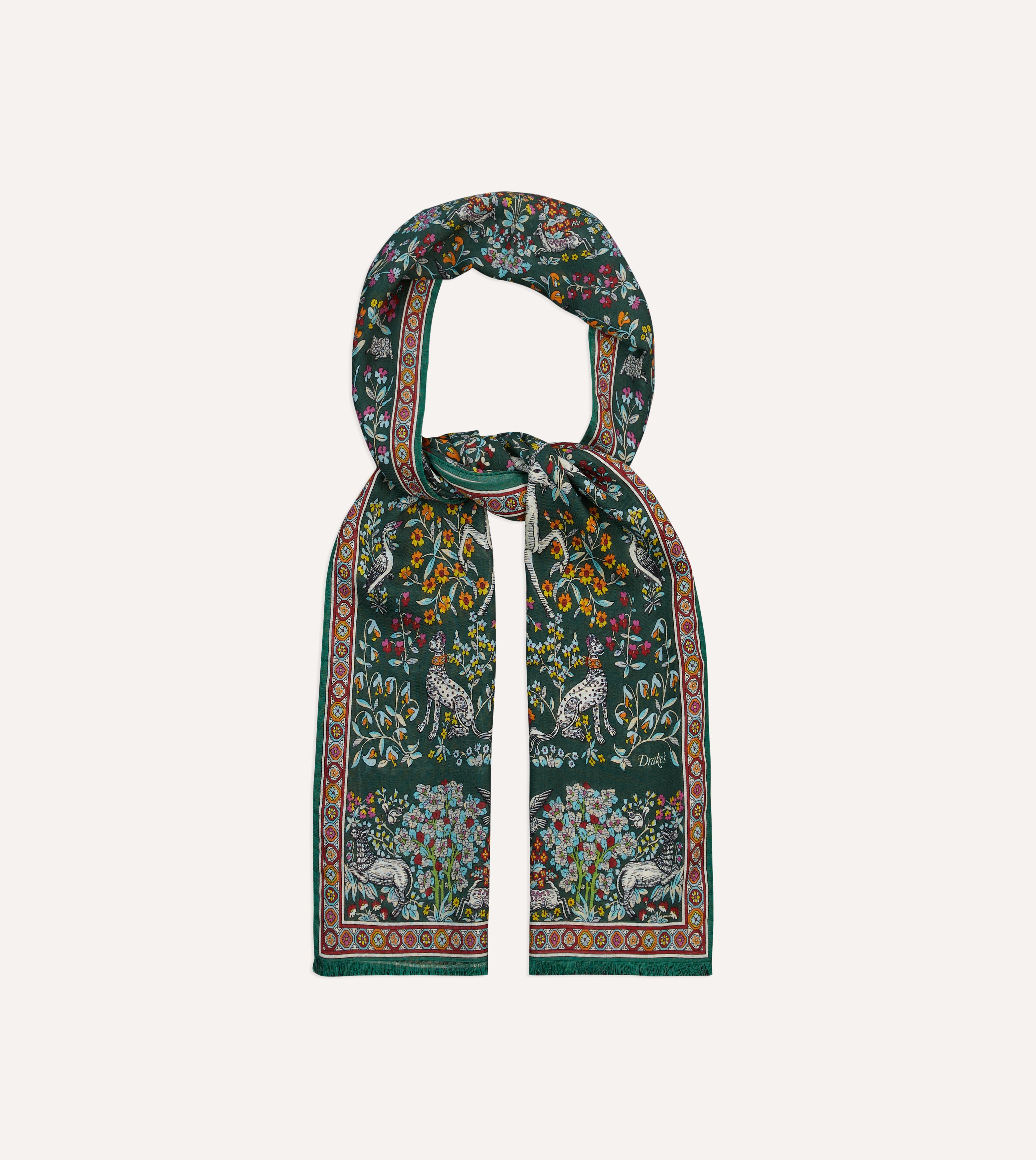 Stylish Green Forest Animals Print Wool Silk Scarf - Soft & Warm Winter Fashion Accessory for Women - Perfect for Outdoor Activities, Travel & Gift Giving