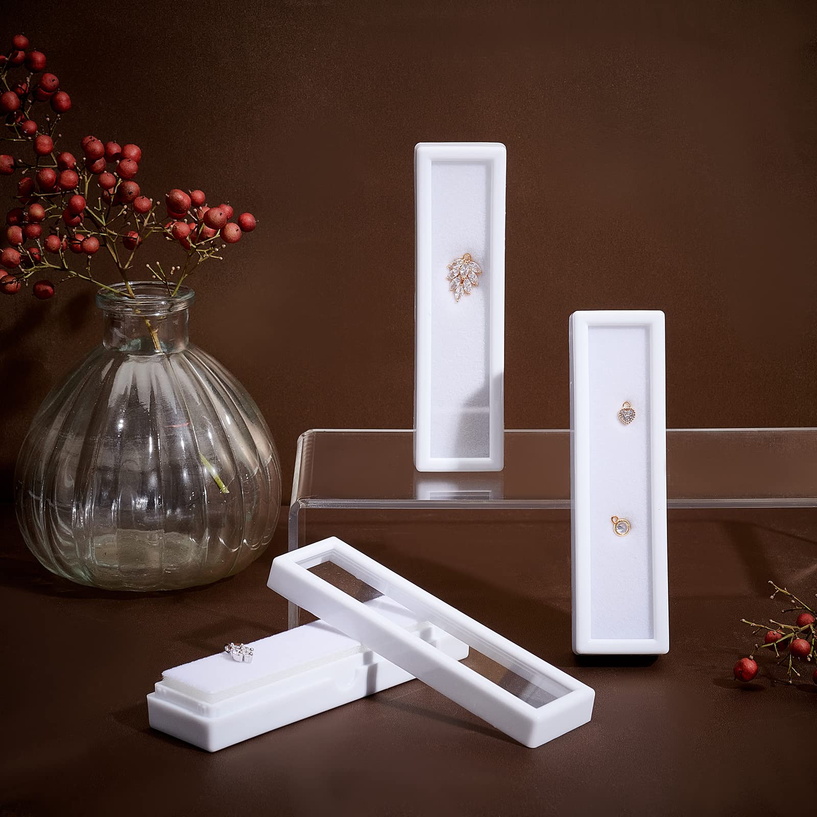 BENECREAT 6-Piece White Jewelry Display Box Set with Sponge Cushion & Clear Lid - 4
