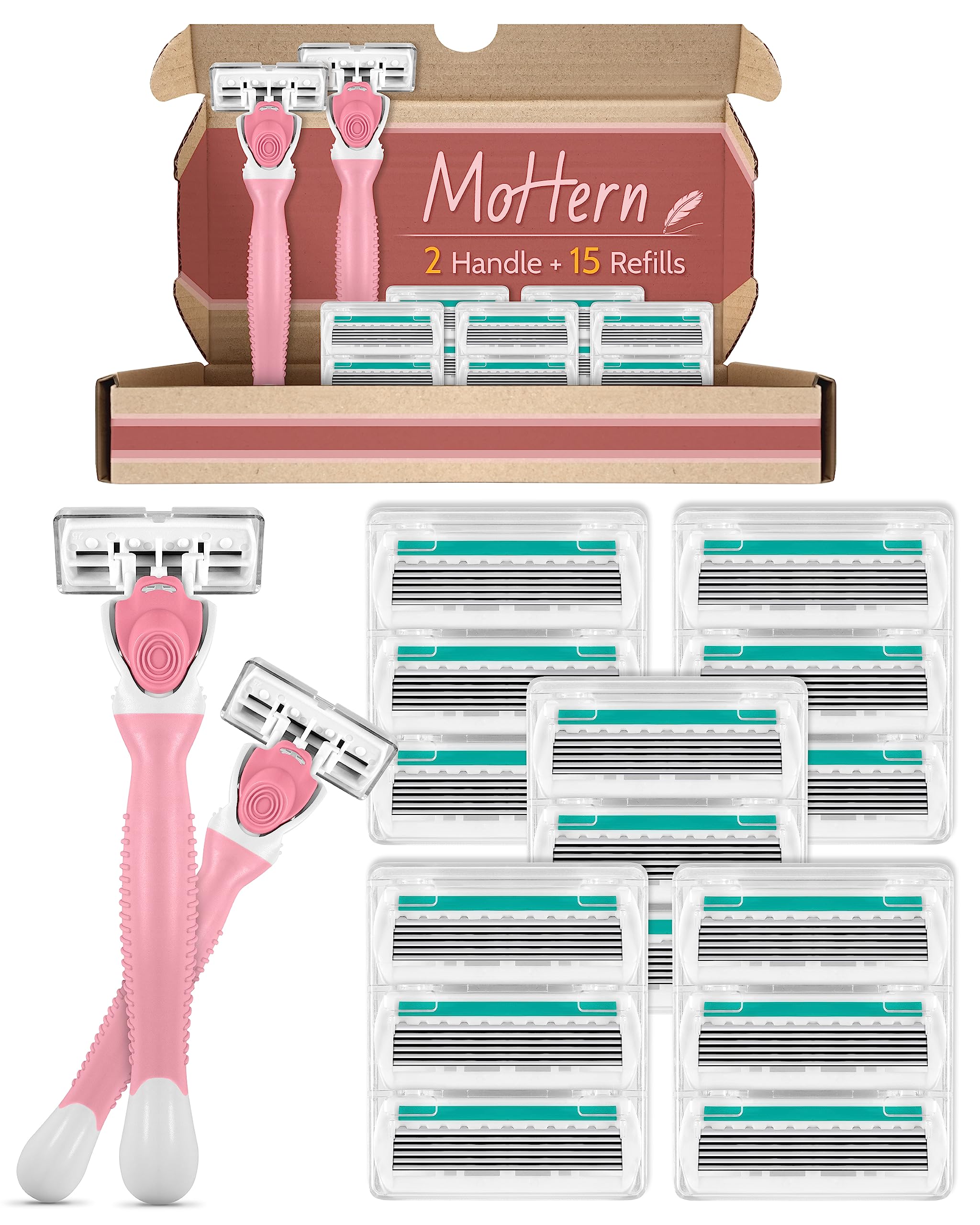 Women's Sensitive Skin Razor Set with 15 Blade Refills - 6 Blades Shaving Razor + 2 Travel Razors (Green) - Perfect for Smooth Legs, Underarms & Bikini Line Shaving at Home or Travel