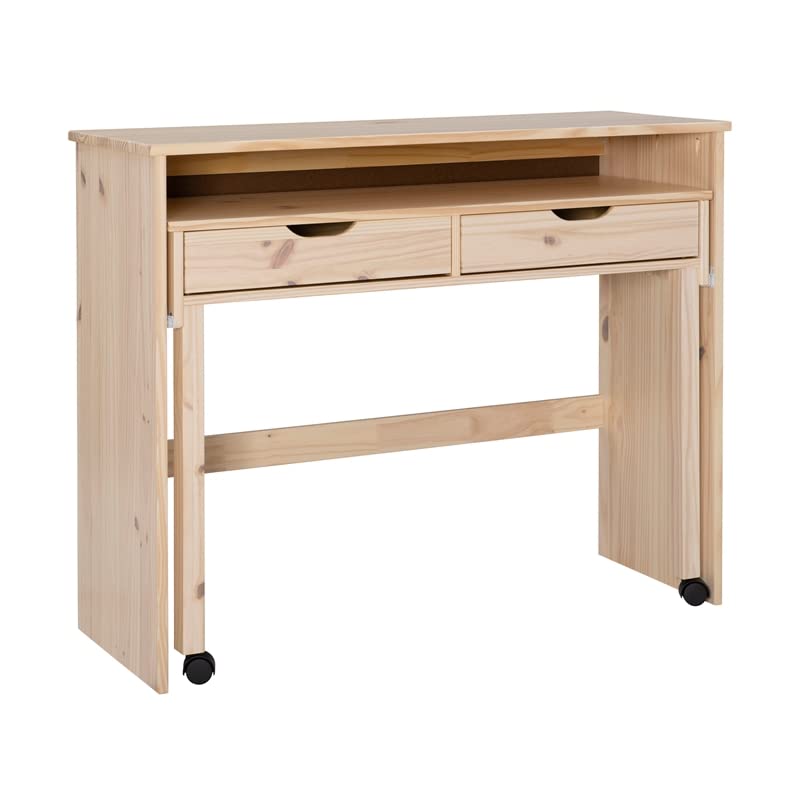 Linon Callie Extendable Wood Console Desk - Natural Finish Home Office Desk with Adjustable Length | Perfect for Small Spaces, Entryway, Living Room & Workspace