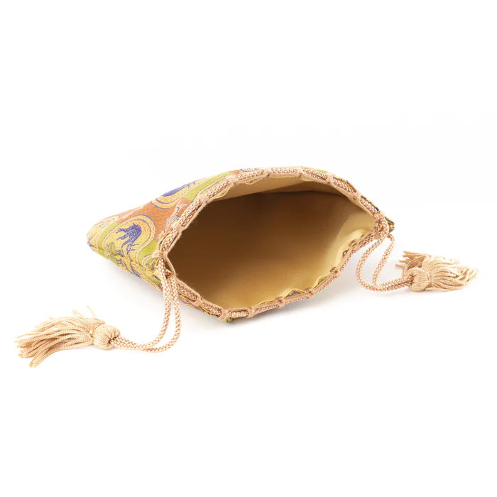 Handmade Kyoto Nishijin Silk Drawstring Pouch - Rabbit & Brown Japanese Traditional Craft Purse for Jewelry, Coins & Gifts | Elegant Cultural Accessory