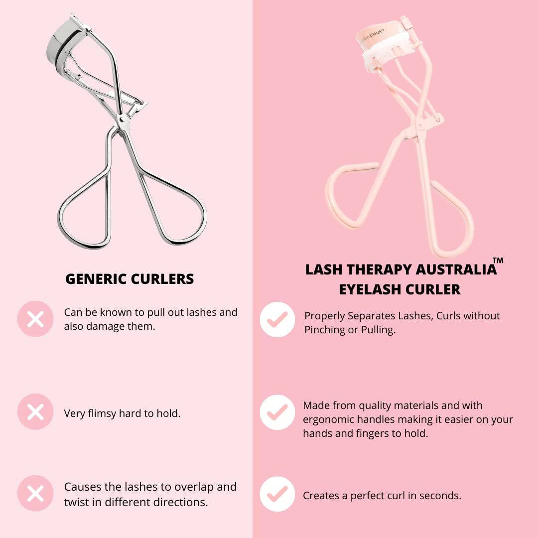 Lash Therapy Australia Eyelash Curler with Comb - Gentle & Safe Pink Mascara Curler for Instant Lash Lift & Curling - Perfect for Daily Makeup, Bridal Looks & Professional Salon Use