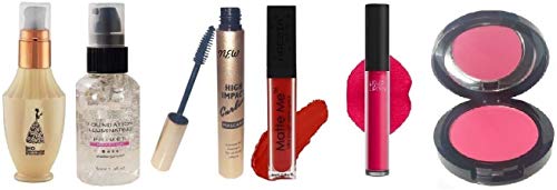 Girls Makeup Kit - 1 Foundation, 1 Illuminating Primer, 1 Mascara, 2 Lipsticks, 1 Blusher | Perfect for Teen Beauty Routine, Birthday Gifts & Makeup Practice