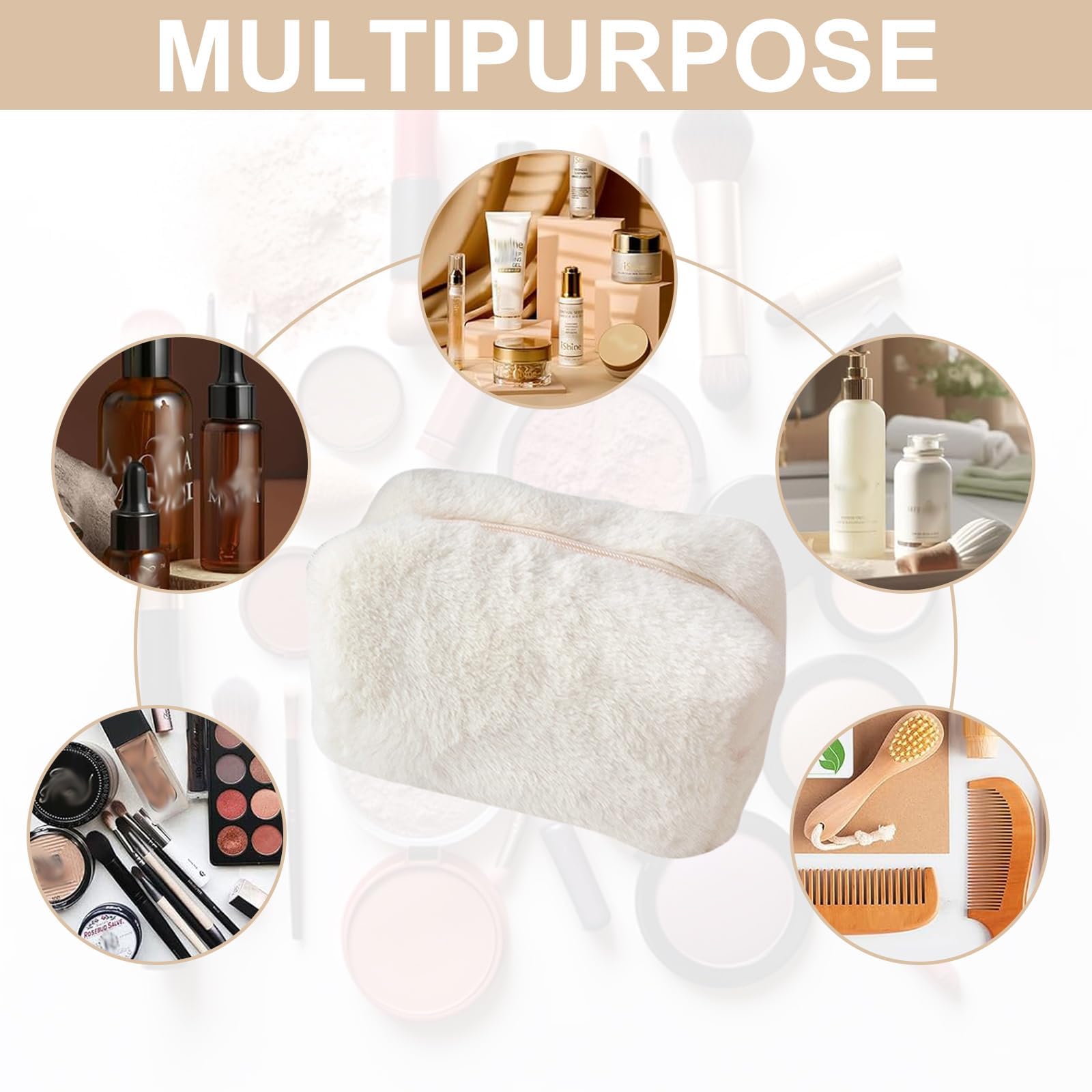 Soft Plush Mini Makeup Bag for Women & Girls - Cute Small Cosmetic Pouch for Purse (White) | Perfect for Travel, Gym & Everyday Essentials