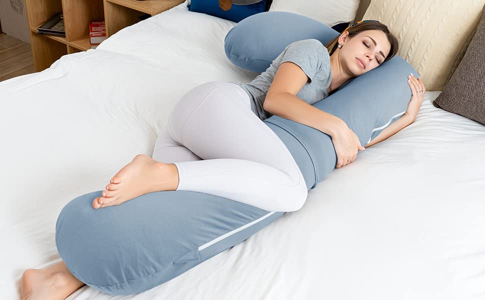 **INSEN Pregnancy Body Pillow Cover - L-Shaped Full Body Pillow Case for Maternity Support, Soft & Breathable Blue Cover - Perfect for Comfort During Pregnancy & Nursing**