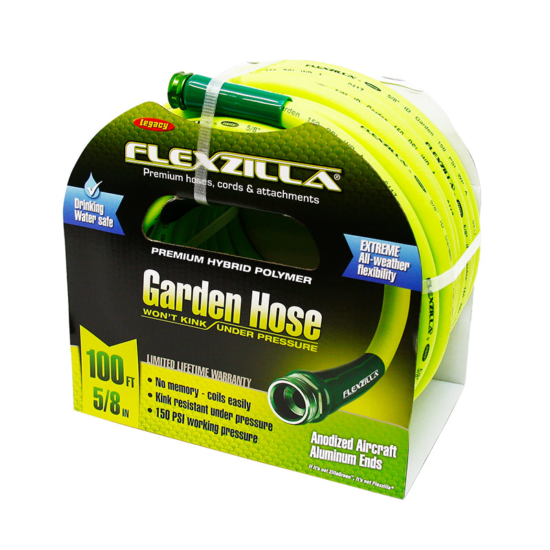 Flexzilla 5/8 Inch 100ft Heavy Duty ZillaGreen Garden Hose with 3/4 Inch GHT Fittings - Perfect for Watering, Washing Cars, and Outdoor Cleaning