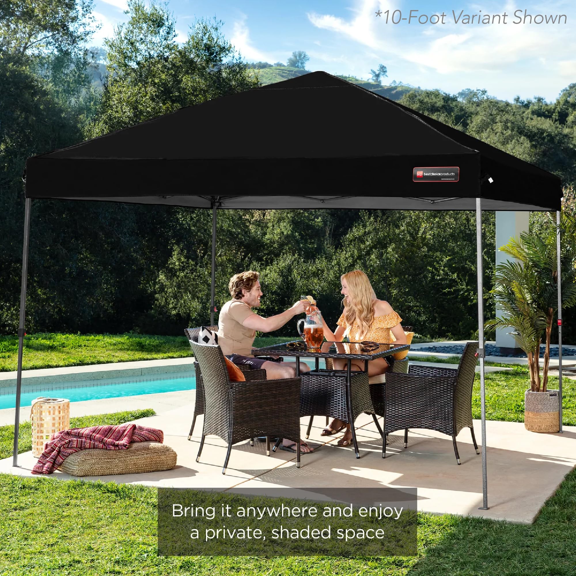 Best Choice Products 12x12ft Instant Pop Up Canopy Tent - 1-Person Setup Portable Shelter with Push Button, Carry Case & 4 Weight Bags (Black) - Perfect for Outdoor Events, Camping, Beach, Picnics, and Backyard Parties