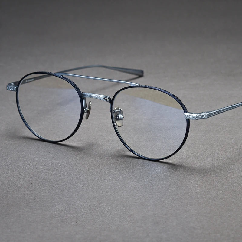 Unisex Black Titanium Full Rim Round Double Bridge Eyeglasses N020 - Stylish & Durable for Work, Reading & Fashion