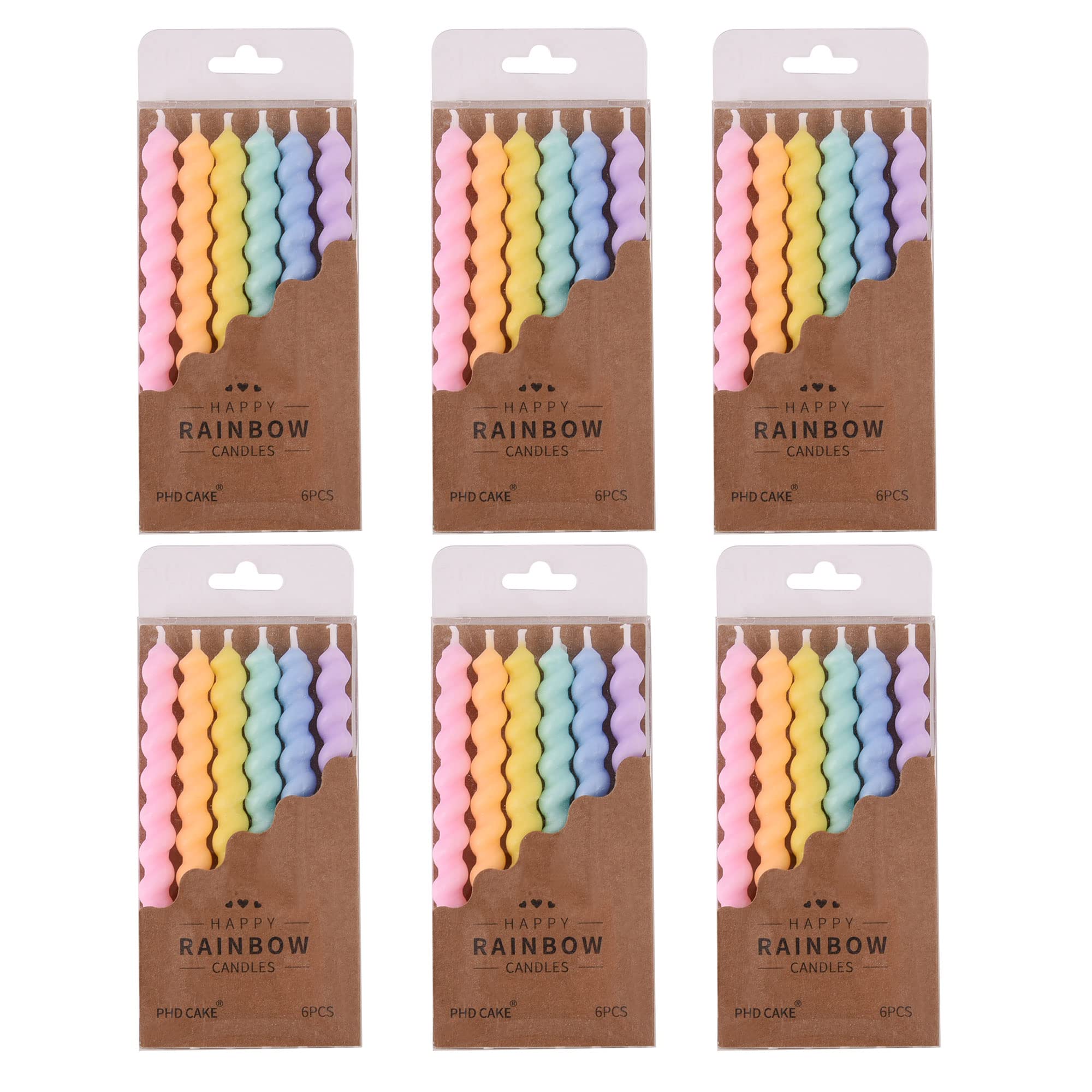 PHD CAKE 36-Count Rainbow Spiral Birthday Candles with Holders - Colorful Party Candles for Cakes, Cupcakes & Desserts - Perfect for Birthday Parties, Baby Showers & Celebrations