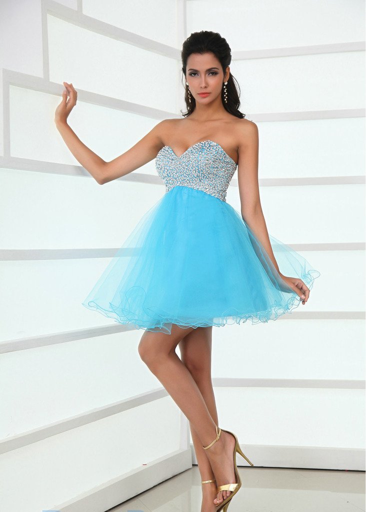 Kivary® Women's Sweetheart Neckline Short Tulle Prom Dress with Beaded Sequins - Homecoming, Cocktail Party, Evening Gala, Formal Dance, Wedding Guest Outfit