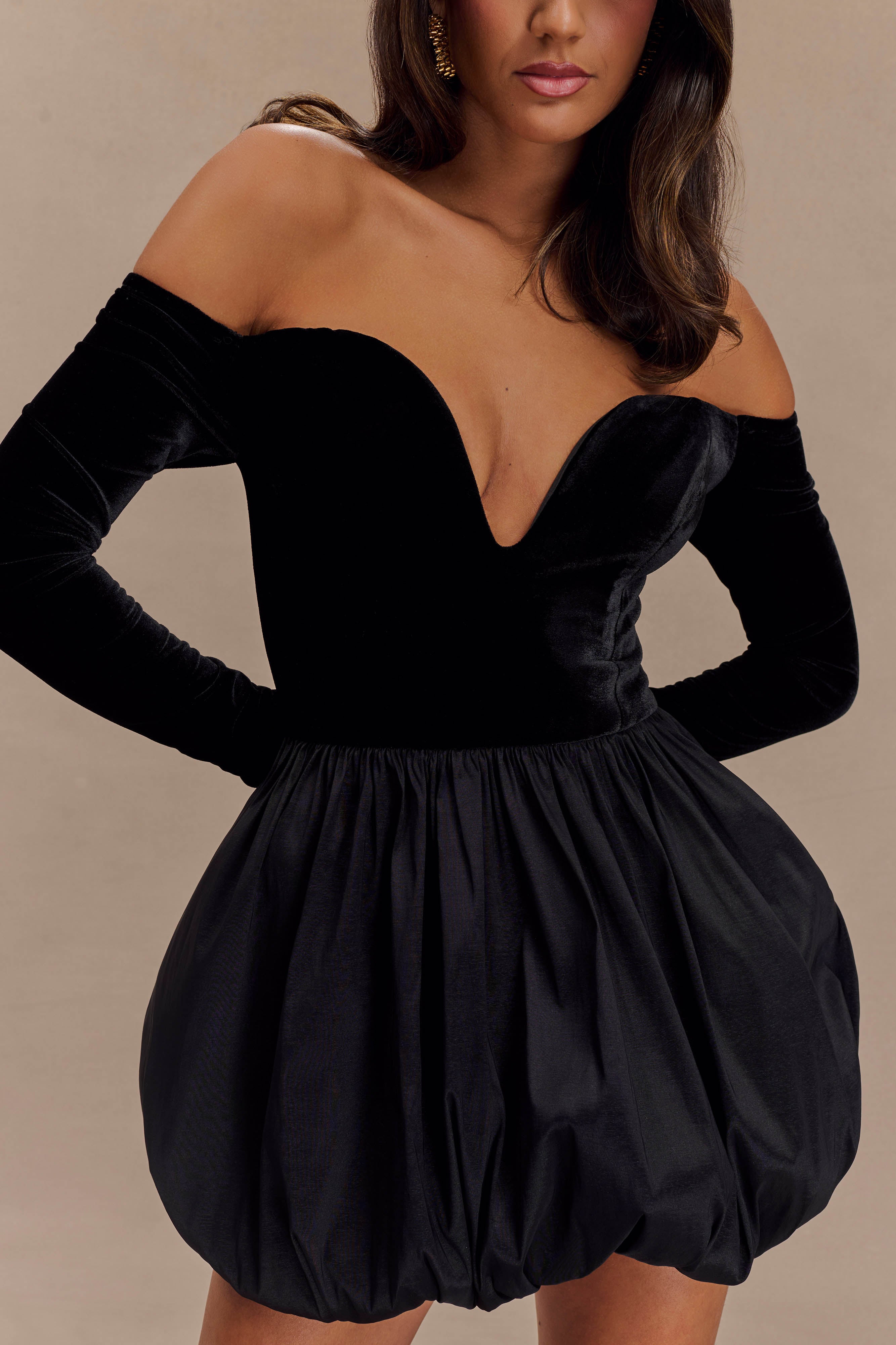 Liv Off Shoulder Velvet Mini Dress for Women - Elegant Black Party Dress for Night Out, Date Night, and Special Occasions