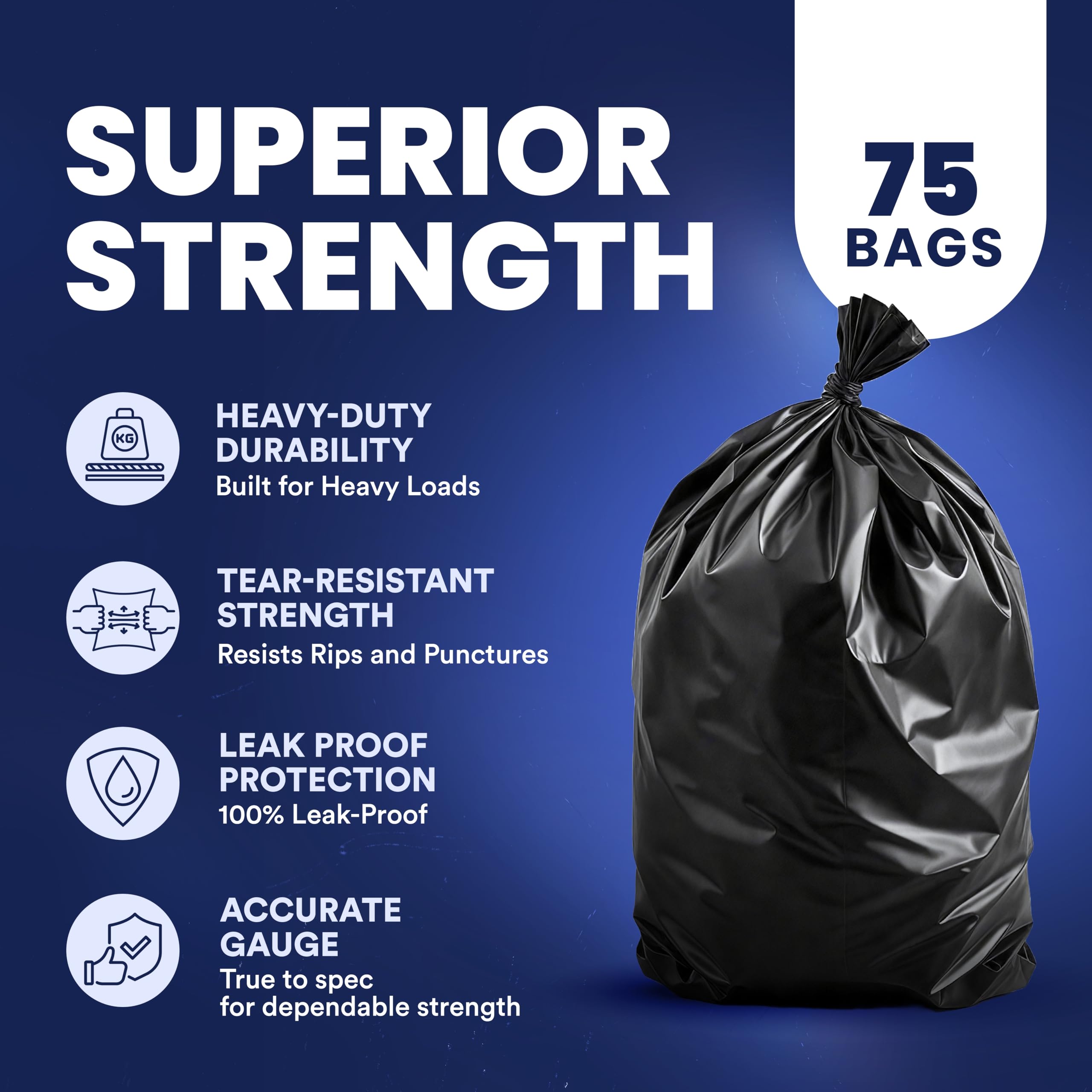 Plasticplace 55 Gallon Heavy Duty Trash Bags - 1.5 Mil Thick Black Garbage Bags 38