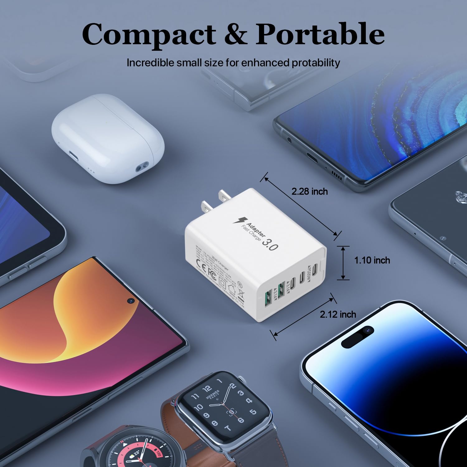 50W 5-Port USB C Wall Charger Fast Charging Block - 3 USB C + 2 QC Ports - PD Fast Charger for iPhone 12/13/14/15, Samsung S23/S22/S21, Tablets - Perfect for Home, Office & Travel Charging Multiple Devices Simultaneously