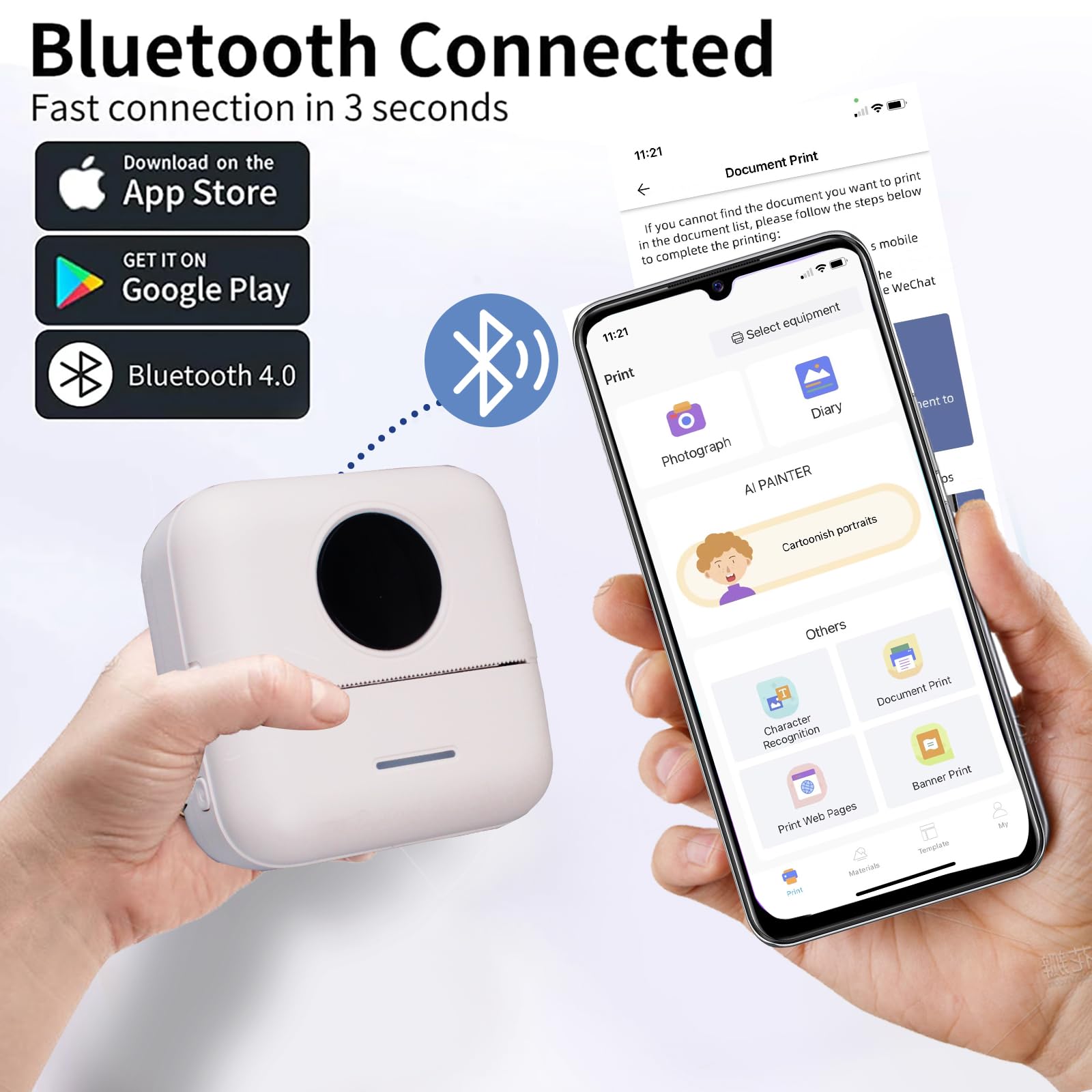 BRONA Notebuddy Mini Portable Bluetooth Thermal Printer - Wireless Inkless Pocket Printer for iOS & Android with 5 Thermal Paper Rolls - Perfect for Journaling, DIY Scrapbooking, Travel Notes, Shopping Lists, Labels & Memos - Compact Receipt Printer for Home, Office & On-the-Go Use