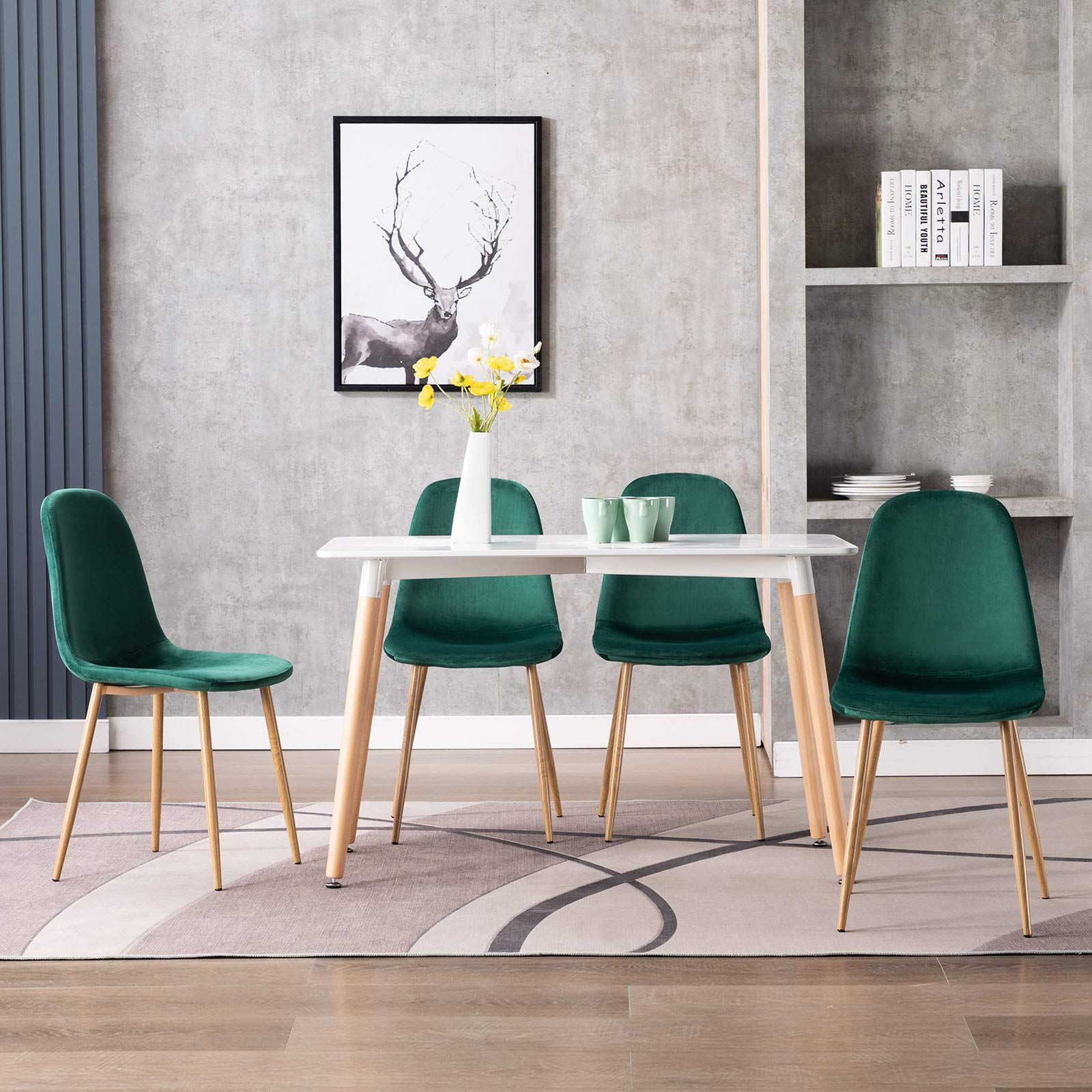 Mid Century Modern Dining Chairs Set of 4 - Velvet Upholstered Accent Chairs with Flannelette Cushion & Metal Legs for Kitchen, Dining Room, Club or Guest Seating - Perfect for Entertaining, Family Meals and Stylish Home Decor