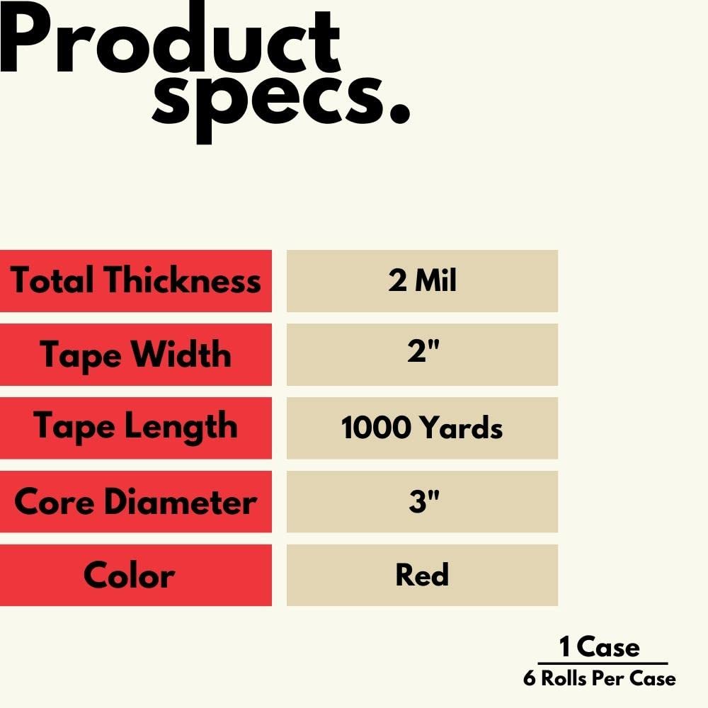 PSBM 2 Inch x 1000 Yards Red Packing Tape - 6 Pack Colored Shipping Tape for Machine Dispensers | Heavy Duty Commercial & Industrial Packaging Tape | Perfect for E-commerce, Warehouse, and Logistics Shipping