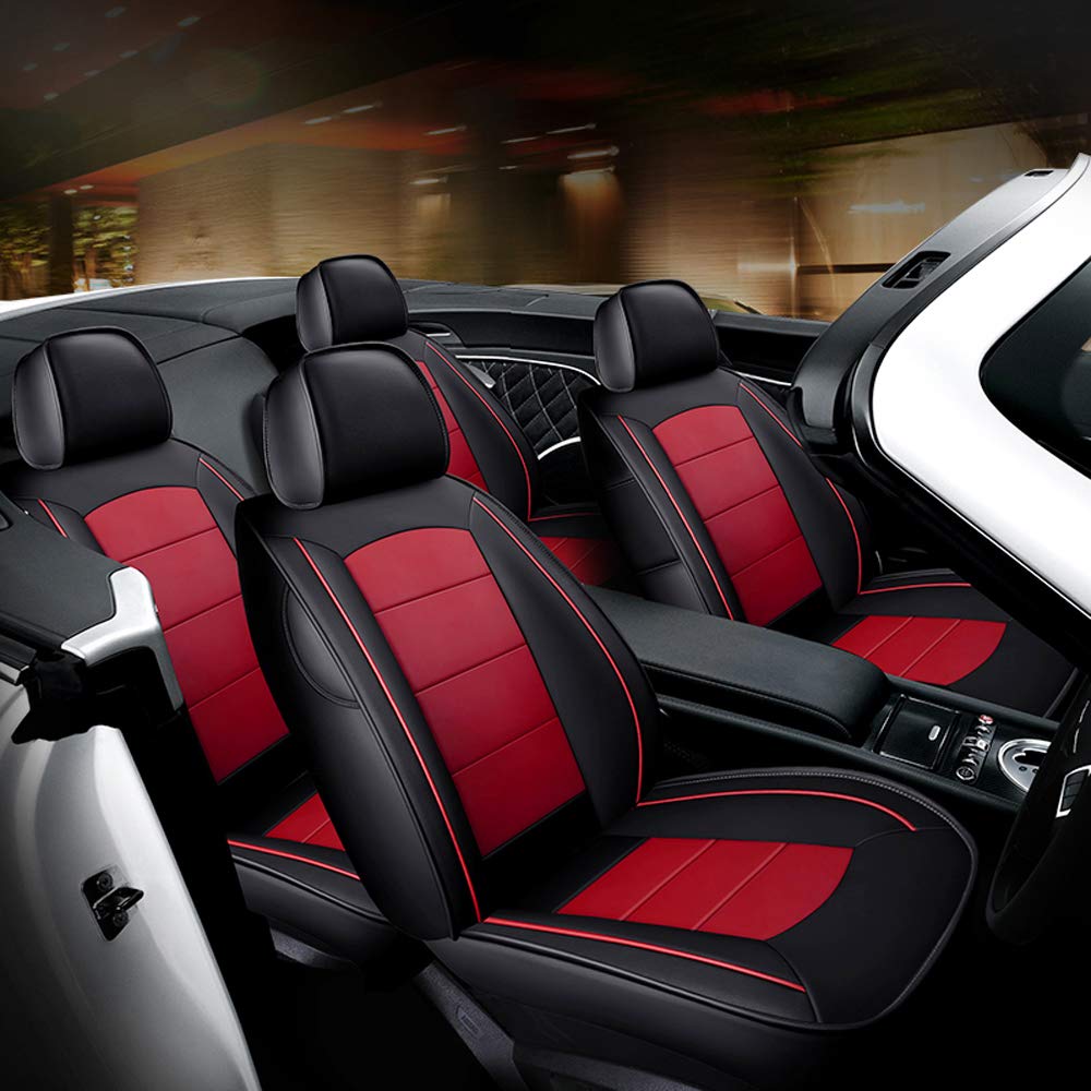 Premium Leatherette Seat Covers for Toyota Tundra 2007-2013 | Exact Fit Truck Seat Protectors | 13-Piece PVC Leather Car Accessories Set (Black & Red) | Weatherproof & Comfort Upgrade for Daily Commute & Road Trips
