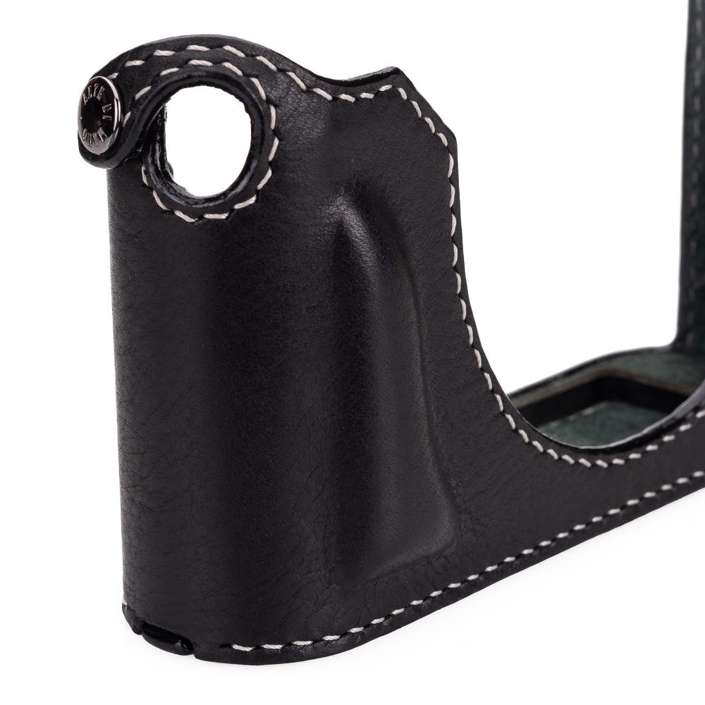 Arte di Mano Leica Q3 Half Case (Type 2 TR) - Premium Snap Secured Camera Cover with Tripod Mount - Rally Black & White Stitching Leather Protection - Perfect for Street Photography & Travel