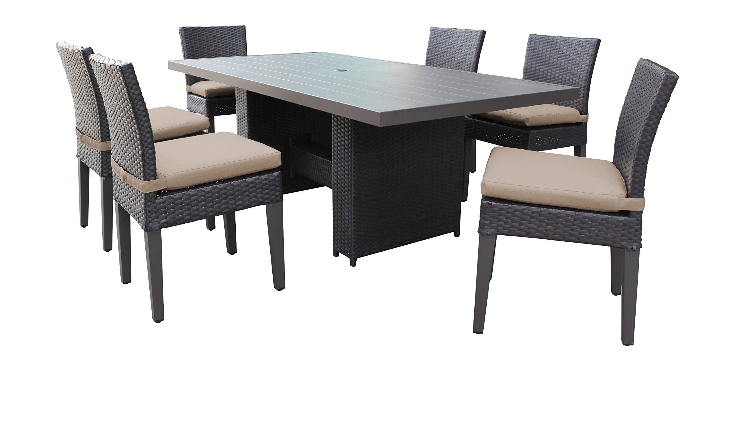 TK Classics BARBADOS-DTREC-KIT-6C 6-Piece Outdoor Patio Furniture Set, Wheat Wicker Dining Table & Chairs for Backyard, Garden, Poolside - Weather-Resistant Rattan Conversation Set for Patio Decor