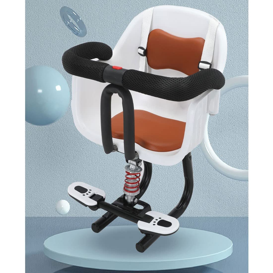 Kids Bike Seat - Detachable Front Bicycle Child Seat with Shock Absorbing & Pedal Guardrails for Scooter, Motorcycle & Bike | Safe Toddler & Baby Bike Riding Accessory for Outdoor Family Adventures