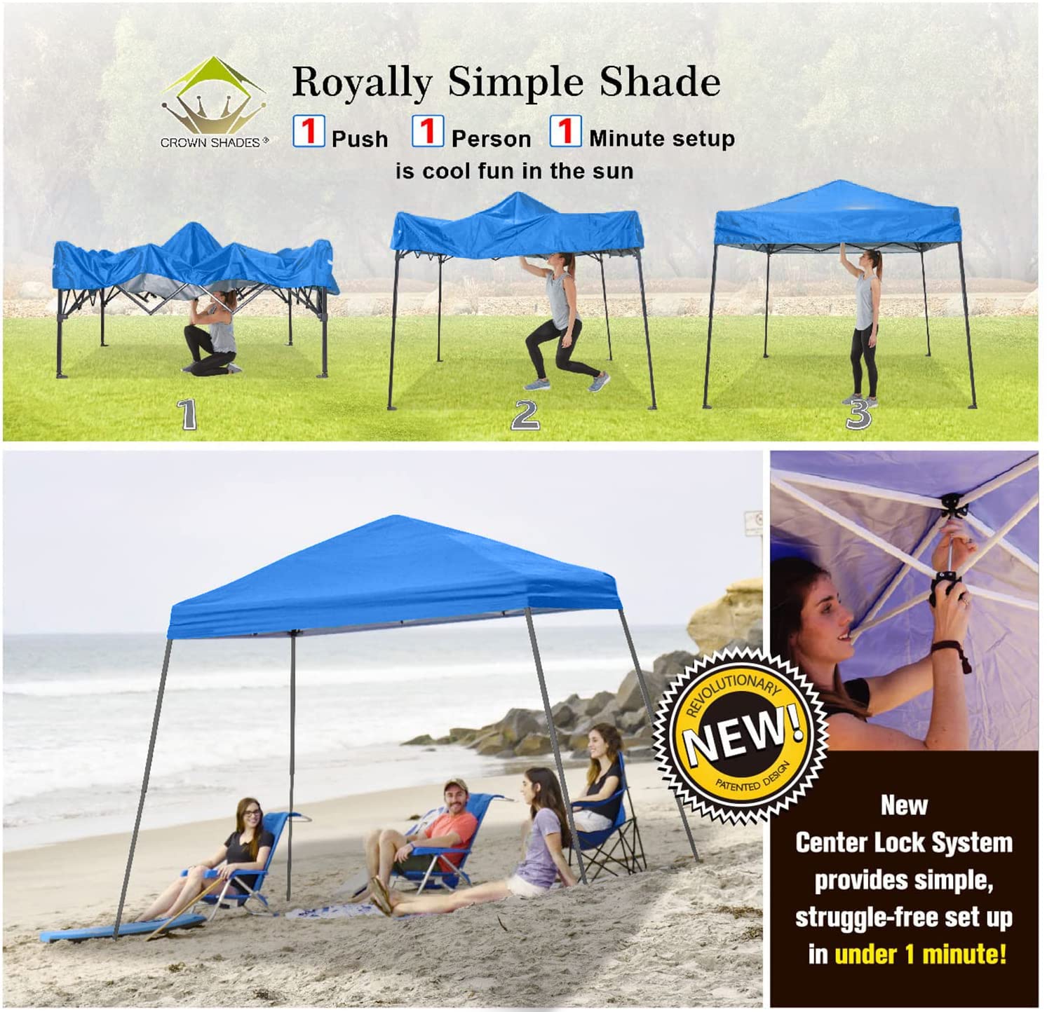 Blue 8x8 Pop Up Canopy Tent with Carry Bag - Outdoor Beach & Sports Shelter