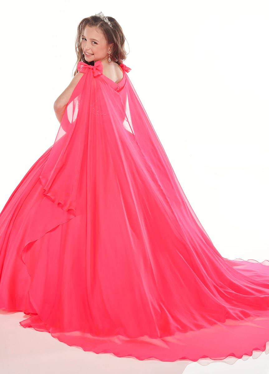 Elegant V-Neck Chiffon Pageant Dress for Girls - Princess Birthday Party Gown with Flowy Cape - Formal Ball Dress in Aqua Blue (Size 12) | Perfect for Pageants, Quinceañeras, Prom & Special Occasions