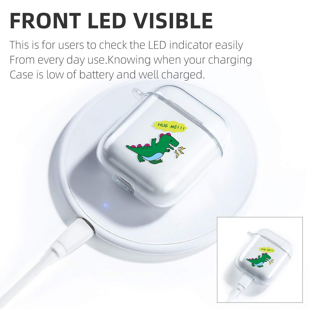 Dinosaur Cute Clear AirPods 2 Case - Compatible with Apple AirPods 2nd Generation | Wireless & Wired Charging | Anti-Drop Protection | Includes Carabiner Clip | Perfect for School, Travel & Outdoor Activities
