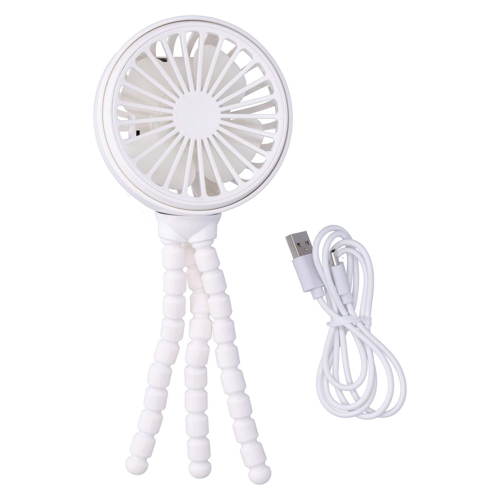 Portable USB Rechargeable Handheld Fan - 360° Rotating Mini Desk Fan with Tripod Stand | Personal Cooling for Home, Office, Library & Travel | Compact Electric Fan (White)
