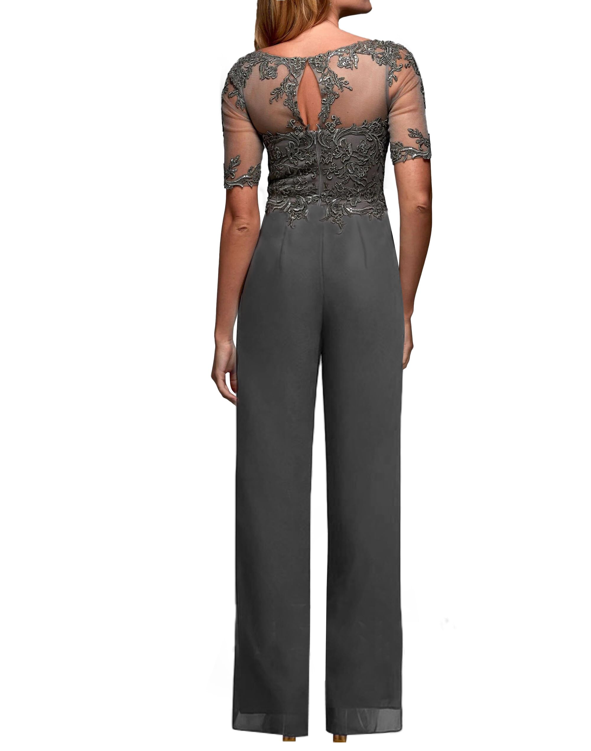 Elegant JAEDEN Mother of The Bride Jumpsuits & Lace Pantsuits - Chiffon Evening Gowns with Sleeves for Weddings & Formal Events