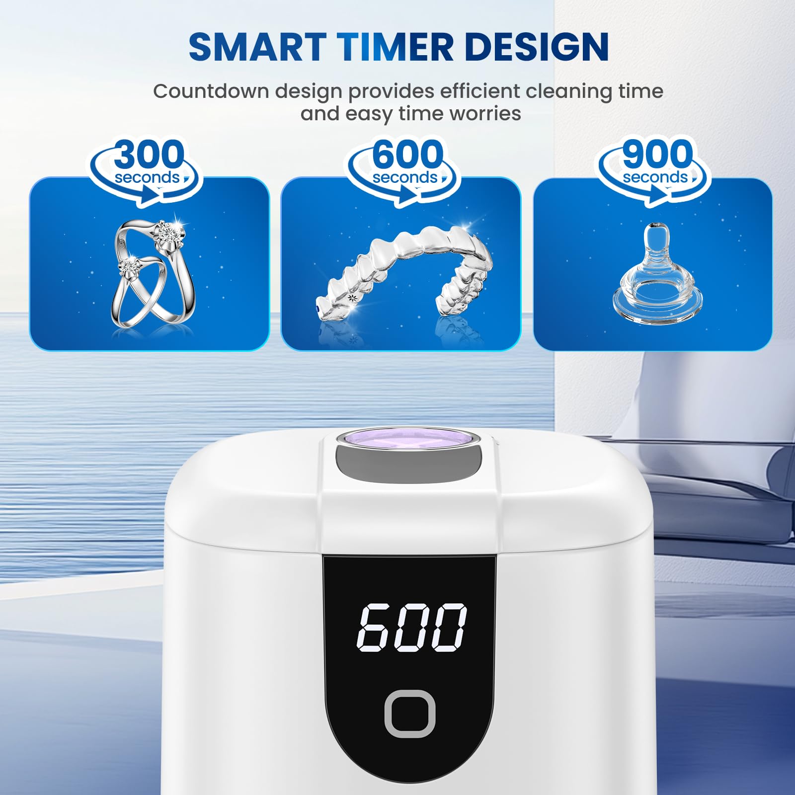 **Ultrasonic Retainer Cleaner - 45kHz Dental Appliance Cleaner with 4 Modes & Digital Timer, 200ML Capacity for Dentures, Mouth Guards, Braces, Toothbrush Heads & Jewelry - Perfect for Home & Travel Use**