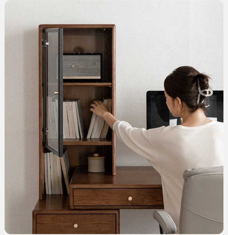 Premium Black Walnut & Ash Solid Wood Adjustable Height Modern Office Desk - Perfect for Home Office, Study Room & Workspace