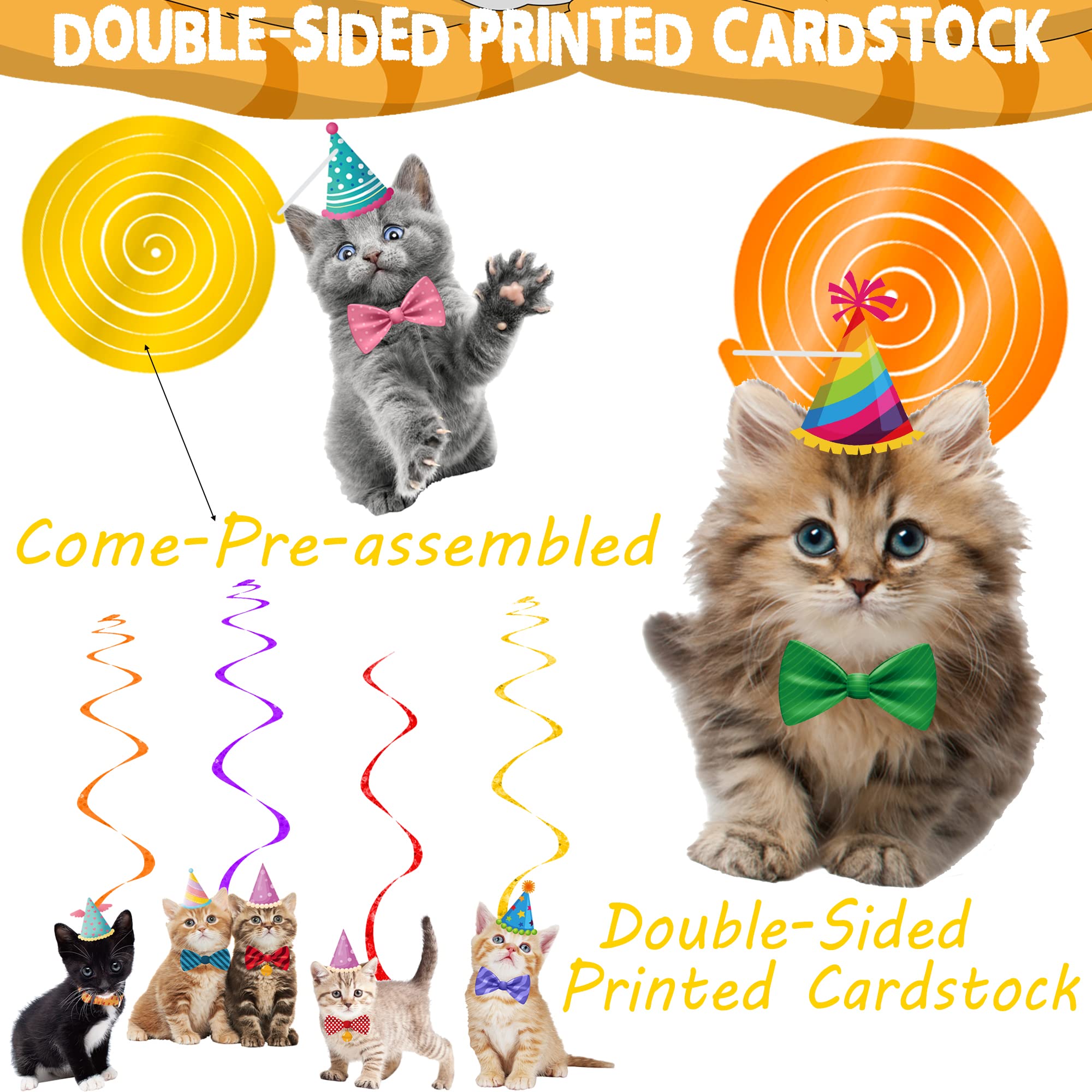 20PCS Cat Hanging Swirl Decorations - Cute Kitten Birthday Party Supplies for Cat Lovers, Pet Adoption Parties & Kids Theme Celebrations - Perfect for Home, Nursery & Classroom Decor