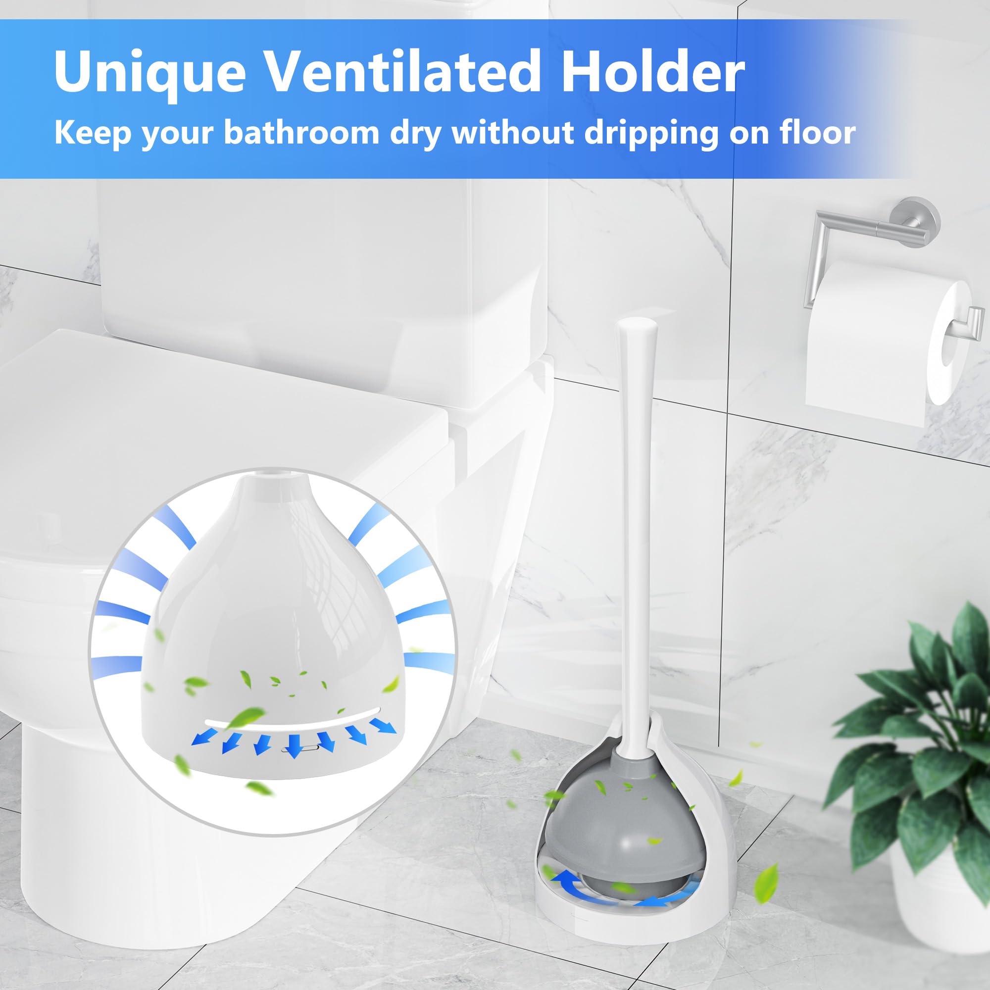 Best Heavy Duty Toilet Plunger with Holder - White Bathroom Plunger for Clogged Drains - Perfect for Home, Apartment & RV Use