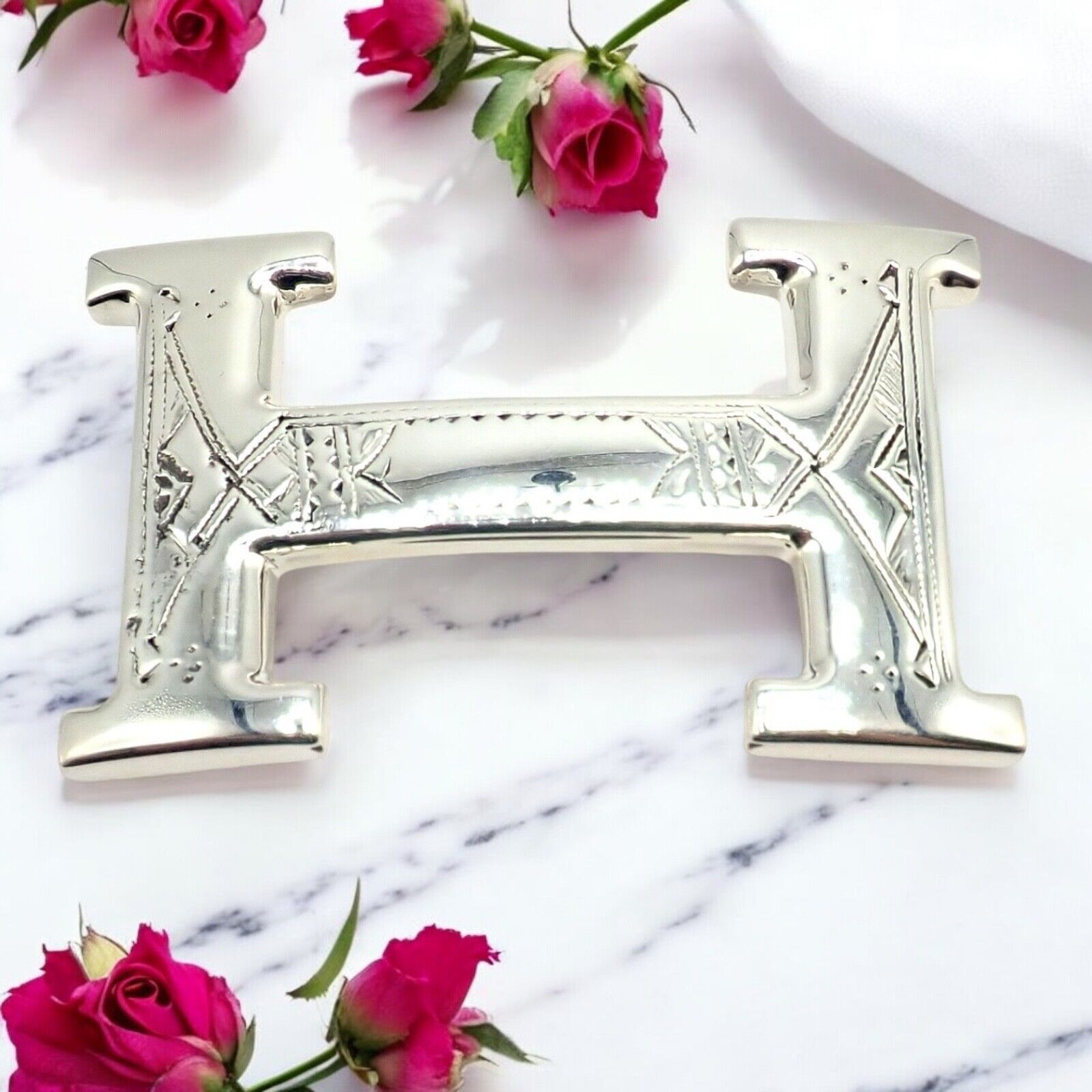 Authentic Hermes Silver Signature Classic Large H Belt Buckle 32mm - Luxury Designer Accessory for Men & Women | Perfect for Formal Events, Office Wear & Fashion Statements