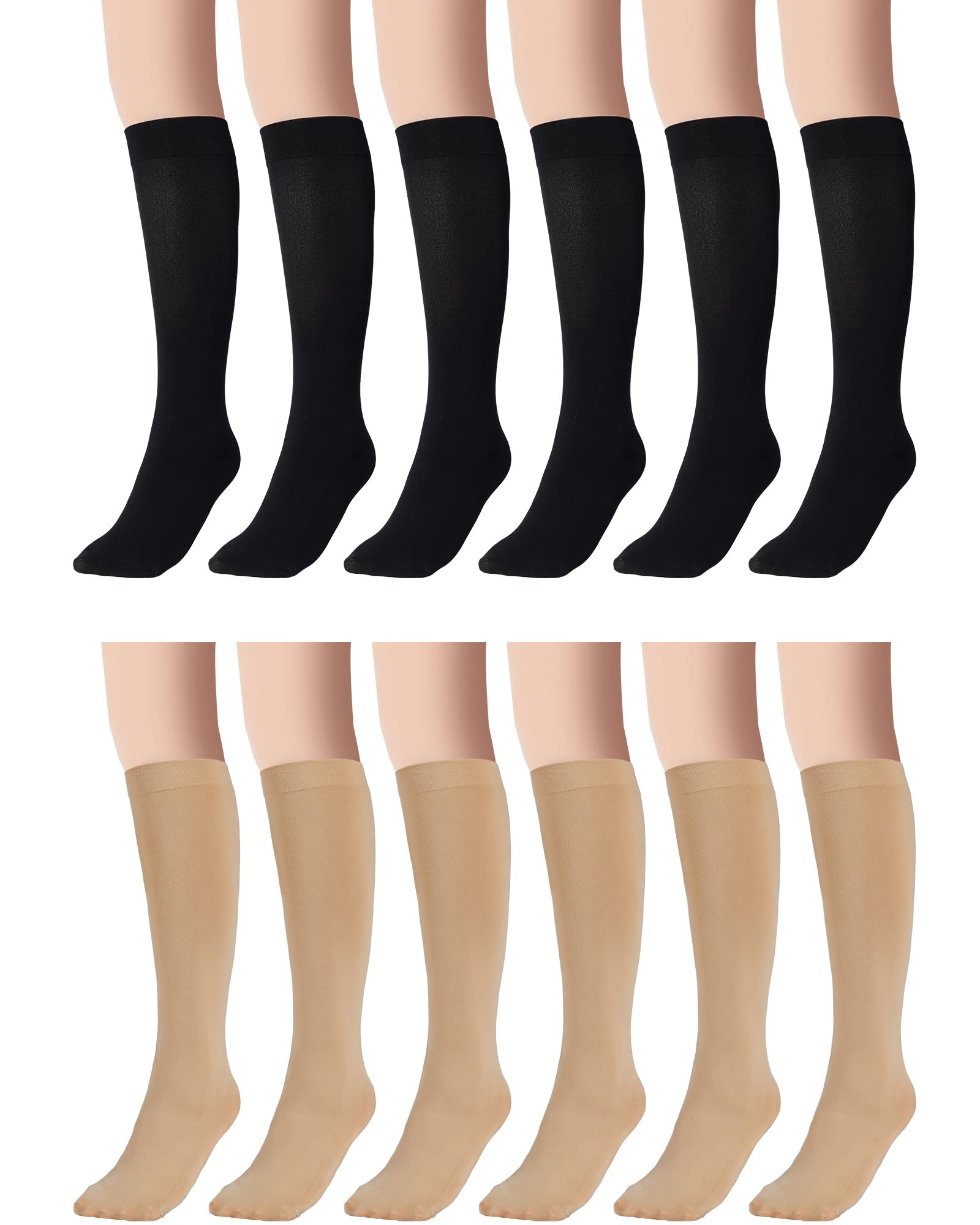 12 Pairs Women's Ice Skating Socks - High Tights Nylon Figure Skating Socks for Girls & Kids - Perfect for Ice Rinks, Figure Skating Practice and Winter Sports