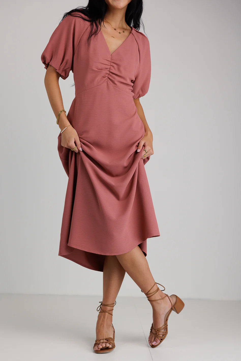 Maeve Midi Dress in Mauve - Flowy A-Line Summer Dress for Women | Perfect for Weddings, Parties & Office Wear | FINAL SALE