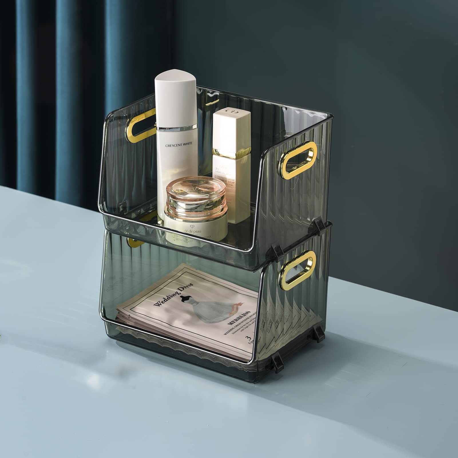 StarratS Cosmetics Makeup Organizer - 2 Pack Clear Green Medium Size, Facial Mask Storage & Vanity Display for Bathroom, Dresser, Bedroom | Perfect for Organizing Skincare Products, Makeup Brushes & Beauty Essentials
