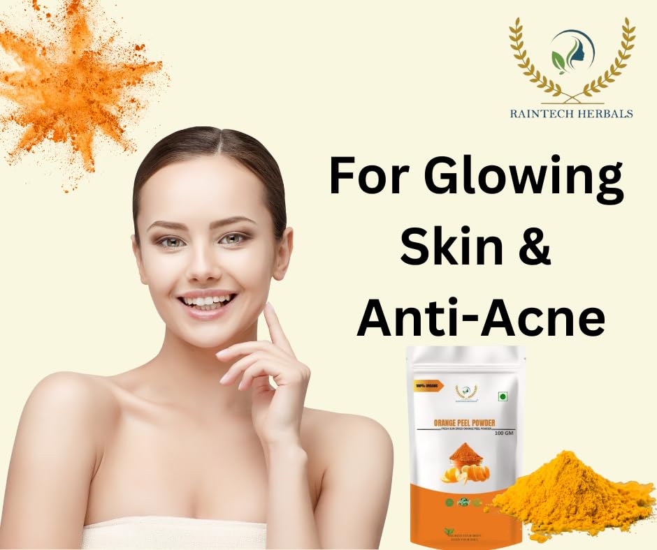 Organic Orange Peel Powder 100g - Pure Natural Vitamin C Rich Face Mask for Skin Brightening & Anti-Aging | Cruelty-Free Vegan Skincare | Perfect for DIY Face Packs, Scrubs & Glow Treatments
