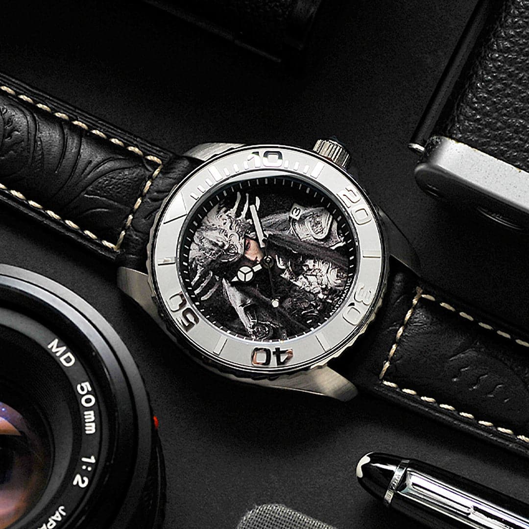 AG Collective The Ma Chao San Guo Series Black Leather Strap Men's Watch G 8040 SAN DEA - Stylish Chronograph Timepiece for Business, Casual Wear & Gift Giving