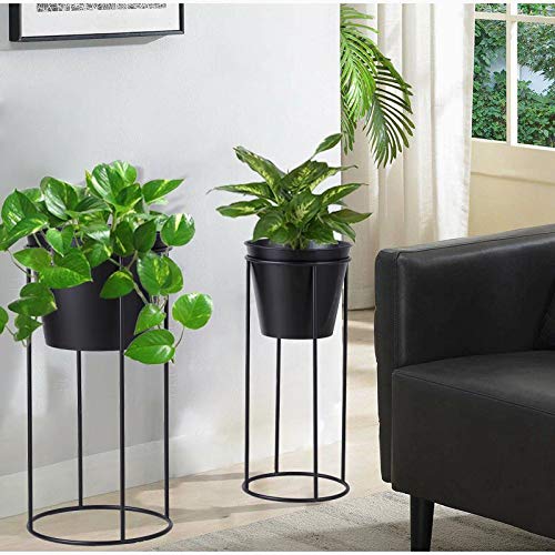 Set of 2 Modern Black Metal Planters with Wire Stands - Indoor/Outdoor Flower Pots for Home Decor, Patio, Garden & Office Plants